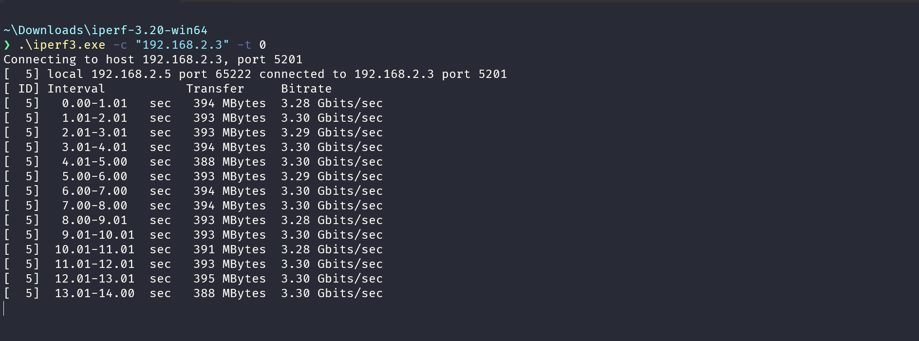 iperf performance results showing 3.7 Gbps throughput