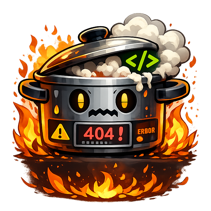 Are We Cooked logo - an overheating pressure cooker with a 404 error